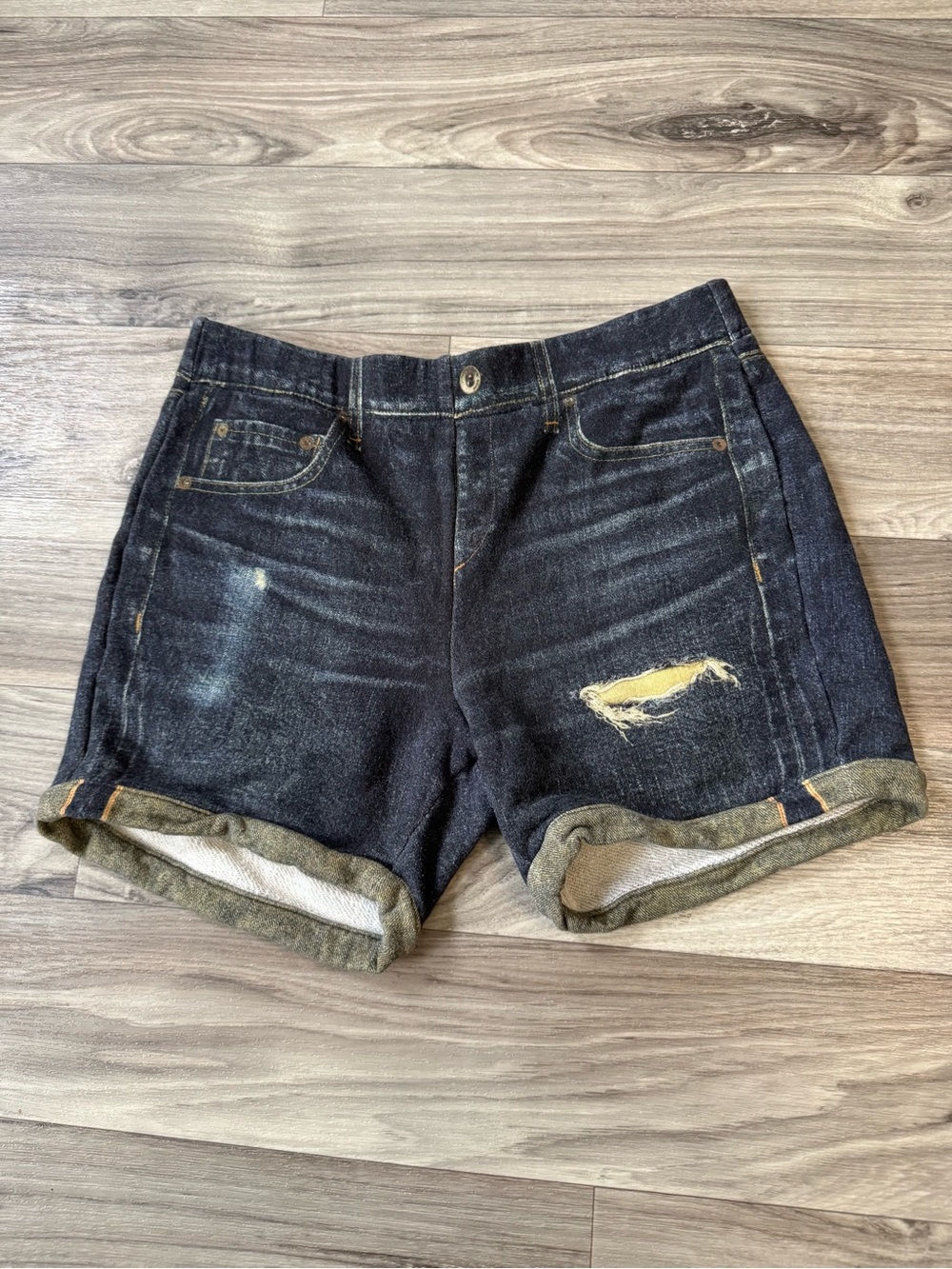 Rag & Bone Denim Digital Print Cotton French Terry Boyfriend Shorts Size Medium